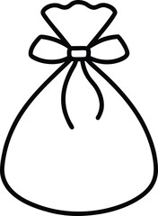Simple black outline of a gift bag with bow present