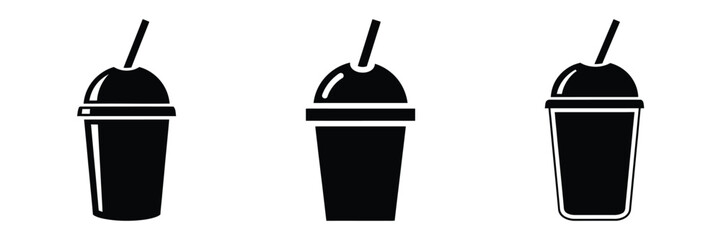 smoothie cup minimal food icon set, black color and white background