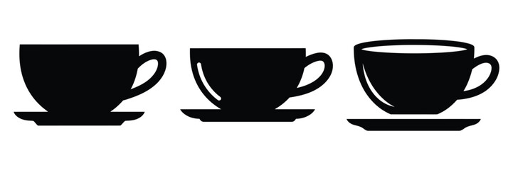 tea cup minimal food icon set, black color and white background