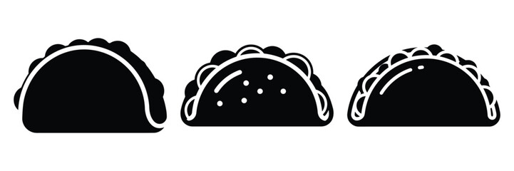 taco shell minimal food icon set, black color and white background