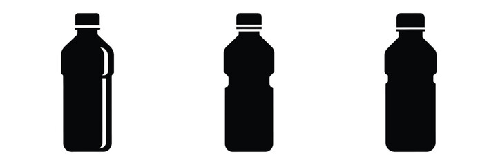 water bottle minimal food icon set, black color and white background