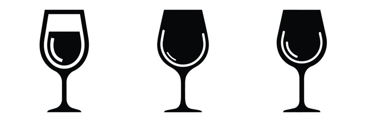 wine glass minimal food icon set, black color and white background