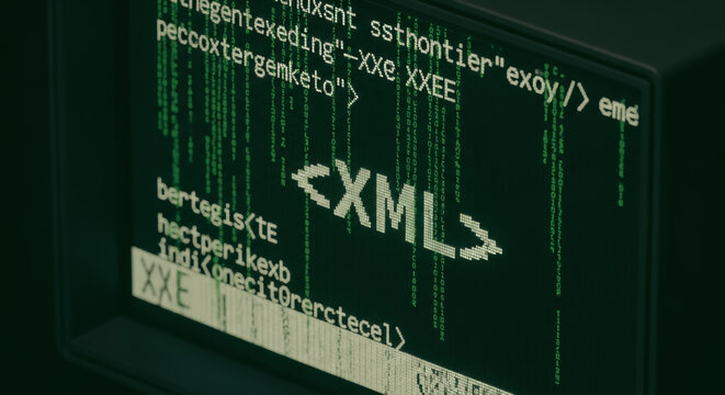 A close-up captures a computer screen displaying lines of complex code, with XML highlighted prominently, embodying digital transformation and technological advancements.