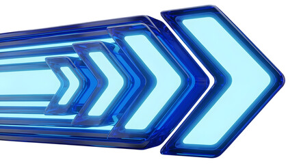 Abstract blue arrow shape with glowing light effect, moving forward