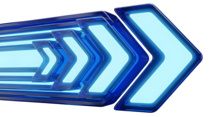Abstract blue arrow shape with glowing light effect, moving forward