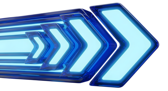Abstract blue arrow shape with glowing light effect, moving forward