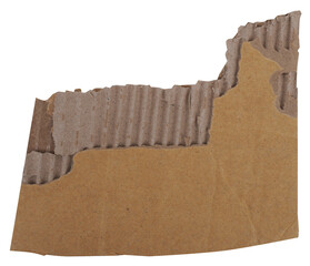 Torn corrugated cardboard paper piece with ripped brown kraft carton texture, perfect for collage design and grunge background, frame, border, note memo on transparent background, PNG