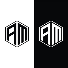 Initial letter AM hexagon logo design Stock Vector And Vector Art.