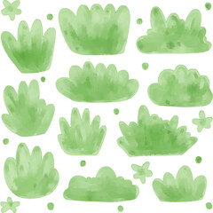 watercolor style green leaf branch floral bush sprout clover seamless pattern on white background