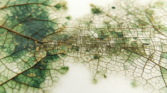 Leaf Vein Macro with City Map Pattern Texture