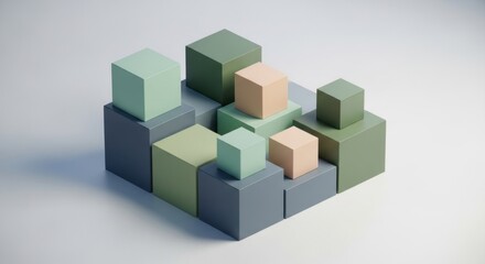 Fototapeta premium Abstract geometric block arrangement with pastel color cubes on a clean background