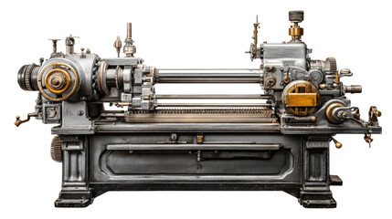Vintage lathe machine background isolated on a Transparent background, PNG file.