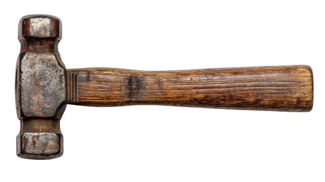 Vintage hammer with worn wooden handle background isolated on a Transparent background, PNG file.
