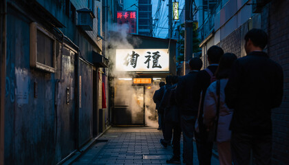 Fototapeta premium ramen shop with a long line