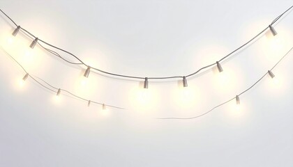 Glowing string lights on white background, festive illumination for celebration, party, or holiday decoration, warm light bulbs creating a cozy atmosphere, vector illustration