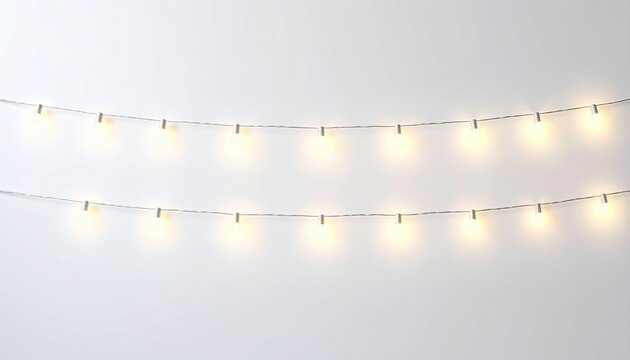 Realistic Christmas lights string on white background. Glowing holiday garland for festive decoration, celebration, party, or event design.