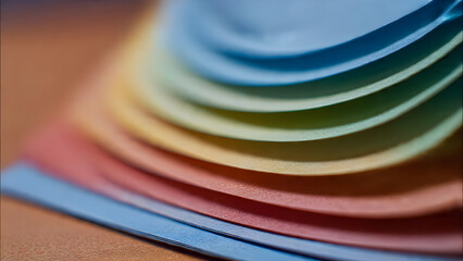 Vibrant gradient of layered paper sheets creating a mesmerizing, flowing abstract design with soft pastel hues and gentle curves