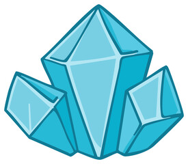 Sparkling Light Blue Crystals Cartoon Style Illustration Gemstone Cluster