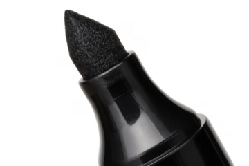Close-up of a black permanent marker pen felt tip for writing, drawing, and office supplies, transparent background