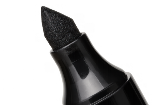 Close-up of a black permanent marker pen felt tip for writing, drawing, and office supplies, transparent background