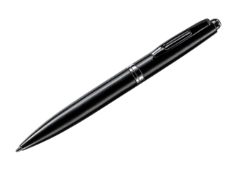 Sleek, metallic black pen with silver accents against a dark background