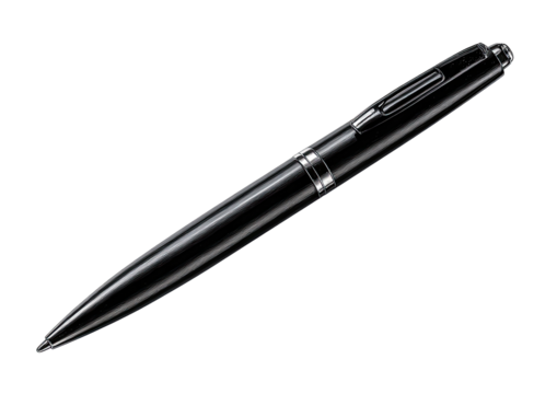 Sleek, metallic black pen with silver accents against a dark background