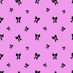 ​Black Bows Seamless Pattern on Pink Background. Cute Coquette Aesthetic Girly Textile Design. Y2K Style Wallpaper for Fabric, Wrapping Paper, or Digital Product.