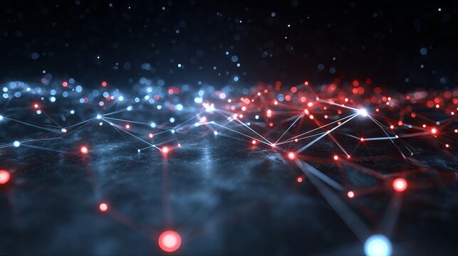 Abstract digital data network with glowing red and blue lines futuristic cyber grid background technology communication big data visualization concept - Powered by Adobe
