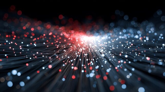 Abstract digital data network with glowing red and blue lines futuristic cyber grid background technology communication big data visualization concept