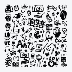 Hand Drawn Art Tools Icons