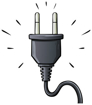 Sparking two pin electric plug with power cord cartoon style illustration