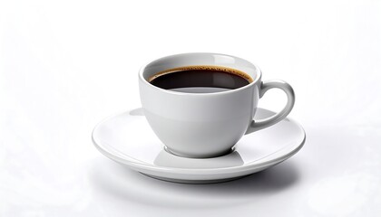 Obraz premium Elegant cup of black coffee on a white saucer.