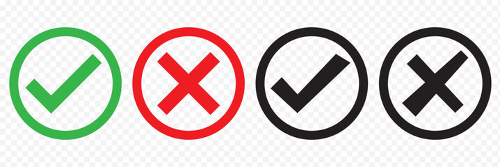 Check mark icon set. Check box icon with right and wrong buttons and yes or no checkmark icons in green tick box and red cross. vector illustration. Best Design. EPS 10.