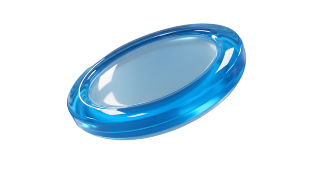 A translucent blue oval shape with a glossy finish