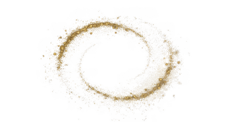 Sparkling golden ring of light particles swirling in a circular motion isolated on transparent background
