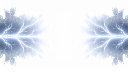 Powerful lightning strike with electric discharge on white background, abstract energy concept, plasma effect, thunderbolt