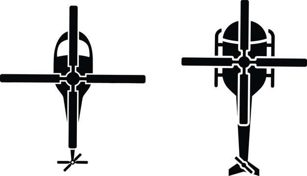 Top down silhouettes of two different helicopters