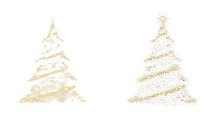 Obraz premium Two illuminated christmas trees with twinkling lights and snowflakes isolated on transparent background
