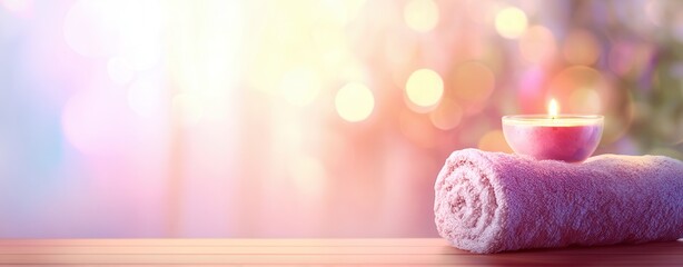 Relaxing spa experience with candle and towel tranquil environment still life serene ambiance