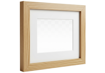 Empty wooden picture frame with white mat and black background