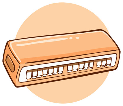 Cartoon illustration of a melodica or portable harmonium keyboard instrument