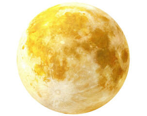 A detailed, close-up view of the moon with bright yellow and white coloration