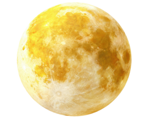 A detailed, close-up view of the moon with bright yellow and white coloration
