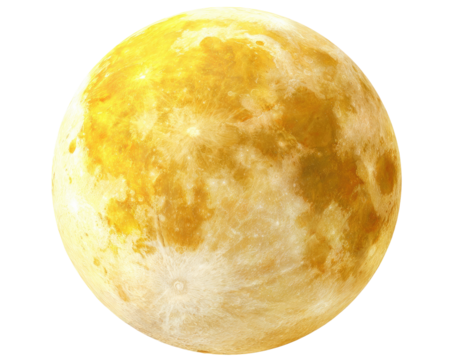 A detailed, close-up view of the moon with bright yellow and white coloration