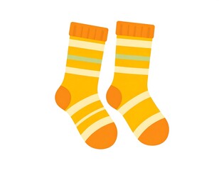 Illustration of two matching, vibrantly colored socks with a striped pattern, isolated on white