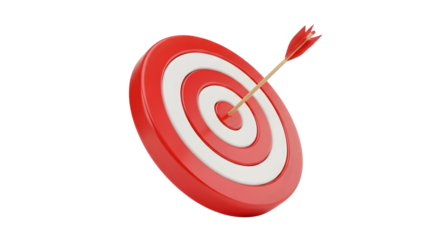 A red and white target with an arrow hitting the bullseye