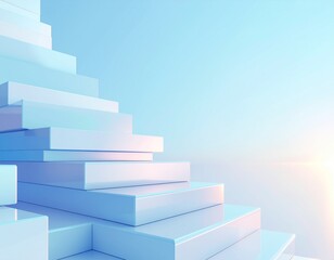 Abstract 3D blocks are layered to create a modern geometric structure with smooth dimensional depth
