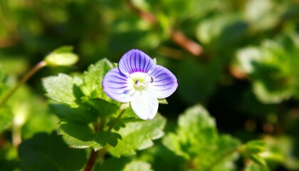 Delicate purple and white wild flower petal detail in soft natural light, spring botanical macro, serene nature background