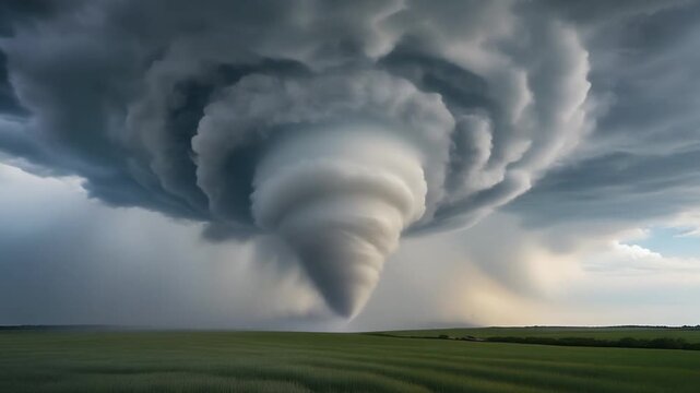 Dramatic Tornado Cloud Formation in Wide Atmospheric Landscape. 