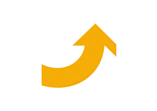 Curved orange arrow pointing upwards against a black background, indicating growth or movement